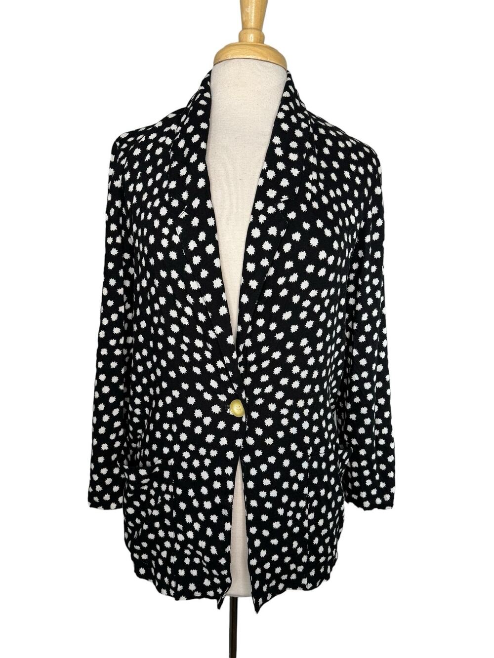 SAG HARBOR Vintage Black White Spiky Dot Jacket Size 10 Rayon Made in USA ILGWU